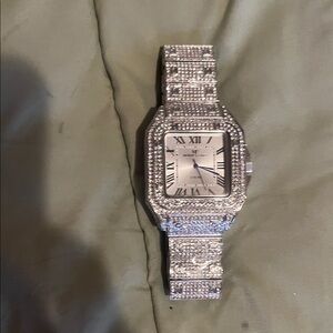 Silver Pavé Square Dial Bracelet Watch